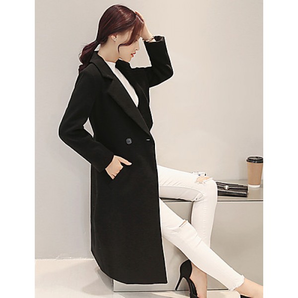 Fall Winter Going out Casual Women's Coat Solid Color Suit Collar Long Sleeve Long Section Maone Overcoat More Colors