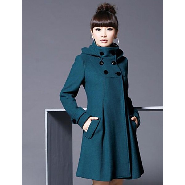 Women's Coat,Solid Long Sleeve Winter Blue / Pink / Black / Gray Wool / Cotton / Others Thick