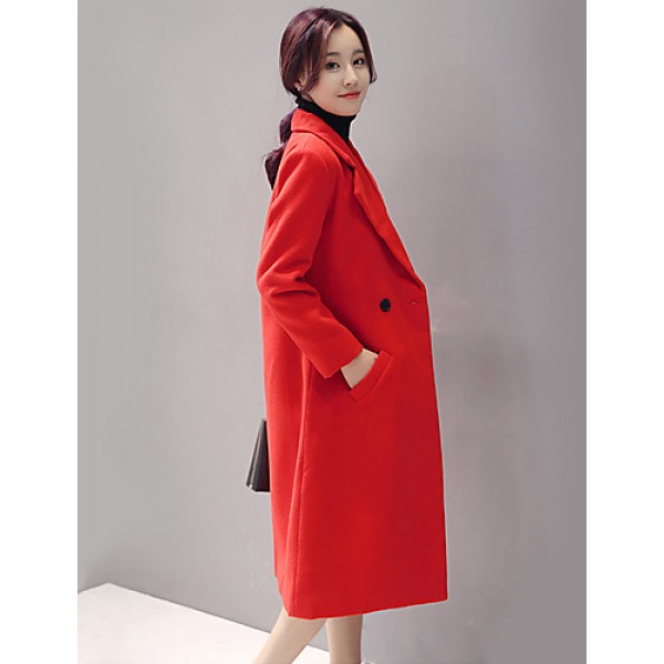 Fall Winter Going out Casual Women's Coat Solid Color Suit Collar Long Sleeve Long Section Maone Overcoat More Colors