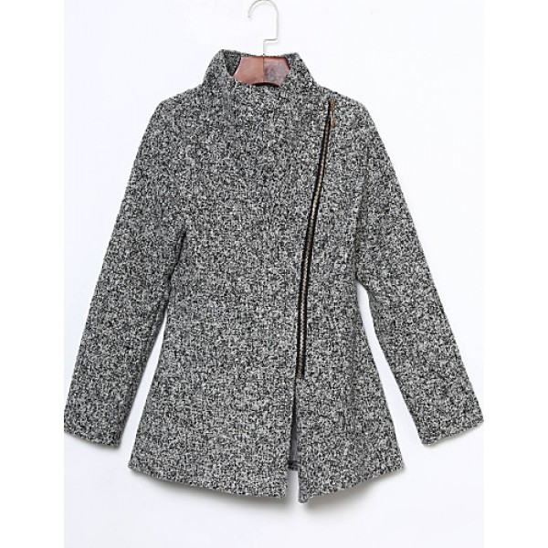 Women's Casual/Daily Simple Coat,Print Shirt Collar Long Sleeve Winter Red / Gray Wool Thick