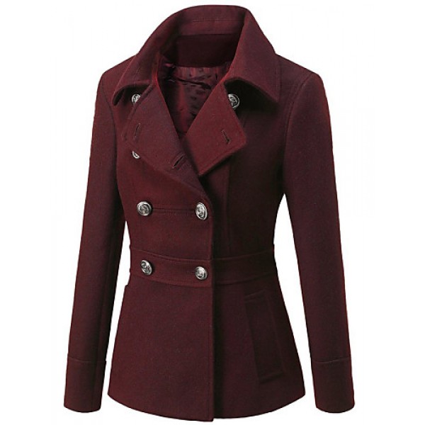 Women's Fashion Slim Beam Waist Long Sleeved Woolen Coat