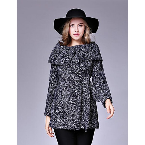 Women's Casual/Daily Street chic CoatSolid Shirt Collar Long Sleeve Fall / Winter Black / Gray Wool Medium