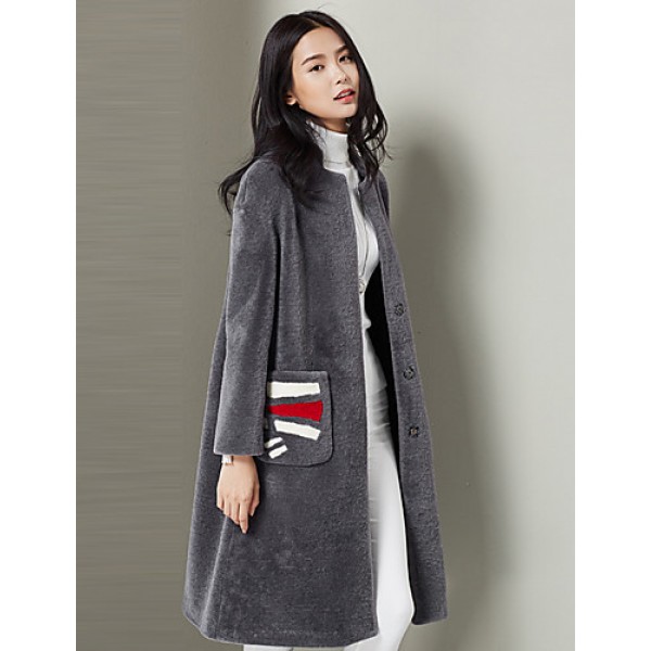 Women's Casual/Daily Simple Fur CoatSolid Asymmetrical Long Sleeve Fall / Winter Gray Wool Thick