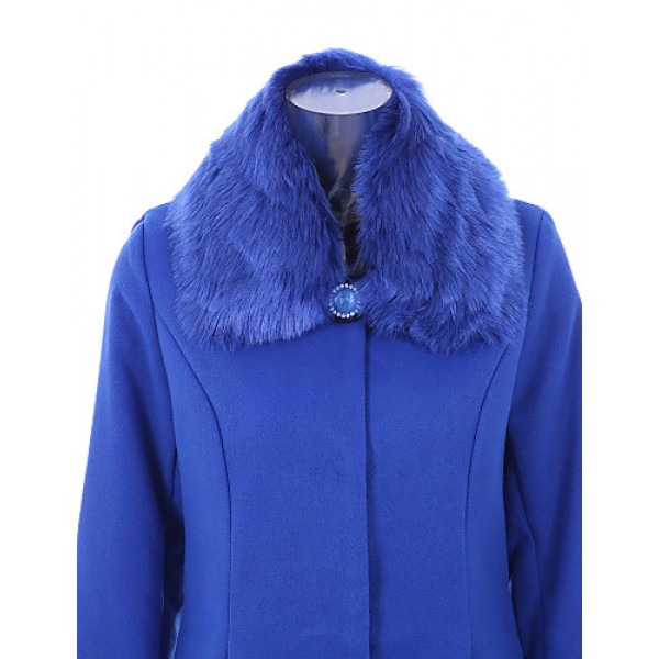 Women's Plus Size Coat,Solid Shirt Collar Long Sleeve Winter Blue / Black Wool / Others Thick