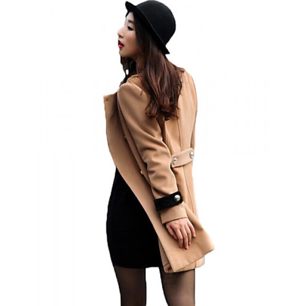 Women's Going out Street chic Coat,Color Block Round Neck Long Sleeve Winter Black / Brown Polyester Thick