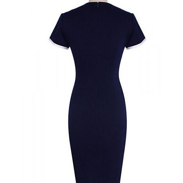 Women's Simple Solid Bodycon Dress,Boat Neck Above Knee Cotton