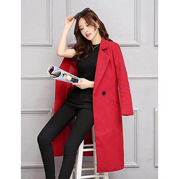 Women's Casual/Daily Simple Slim Large Size Coat,Solid Notch Lapel Long Sleeve Winter