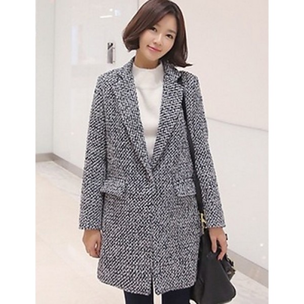 Women's Casual/Daily Simple Coat,Color Block Shirt Collar Long Sleeve Winter Gray Wool Thick