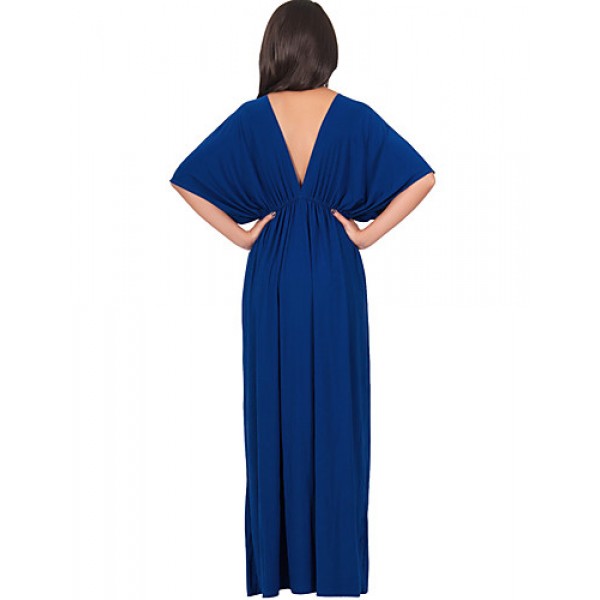 Women's Plus Size Casual/Daily Sexy Swing Dress,Solid Deep V Maxi ? Length SleevePolyester Nylon Summer