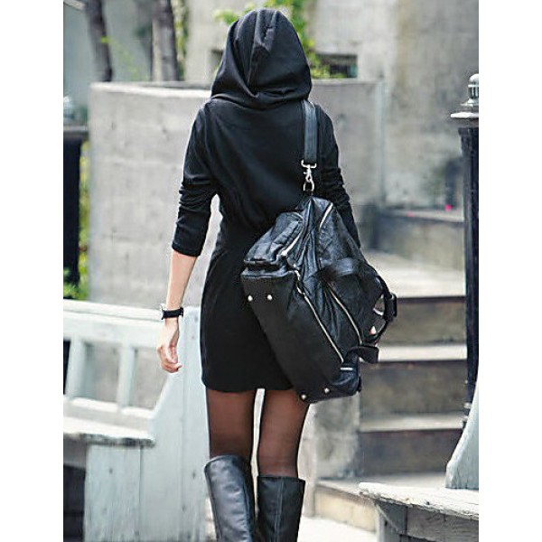 Winter Women's Solid Color Black Sweats & Hoodies , Sexy / Party Hoodie Long Sleeve