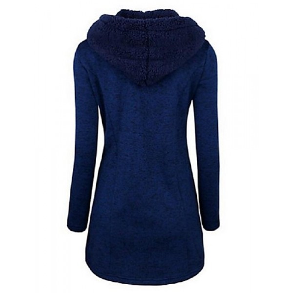 Women's Going out / Casual/Daily /Street chic / Chinoiserie Coat,Solid V Neck Long Sleeve Winter Blue BN0889