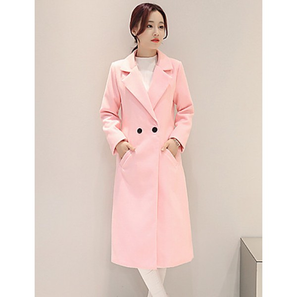 Fall Winter Going out Casual Women's Coat Solid Color Suit Collar Long Sleeve Long Section Maone Overcoat More Colors