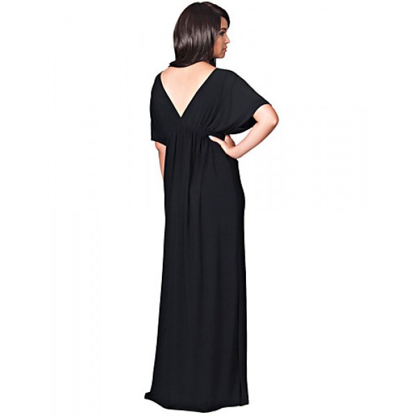 Women's Plus Size Casual/Daily Sexy Swing Dress,Solid Deep V Maxi ? Length SleevePolyester Nylon Summer