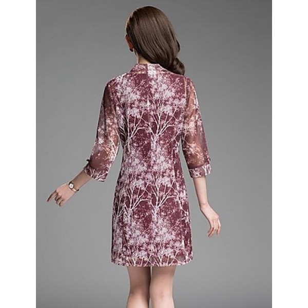 Women's Party/Cocktail / Plus Size Simple Sheath Dress,Print Stand Above Knee ? Sleeve Red / Gray Polyester Summer