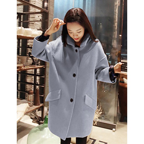 Women's Casual/Daily Simple Coat,Solid Shirt Collar Long Sleeve Winter Blue / Pink / Yellow Wool Thick