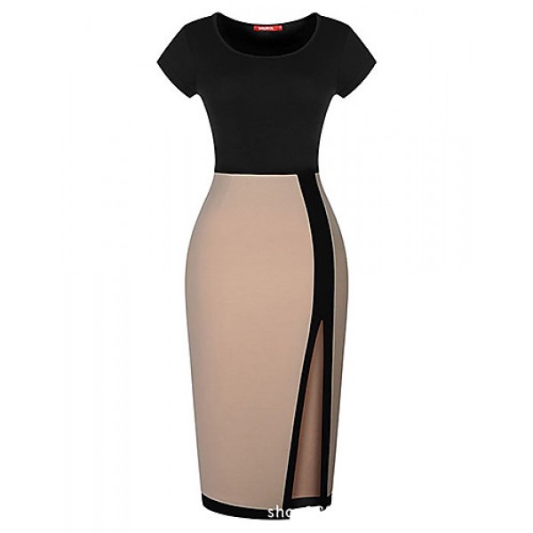 Women's Short Sleeve Splicing Bodycon Dr...