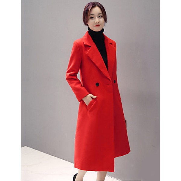 Fall Winter Going out Casual Women's Coat Solid Color Suit Collar Long Sleeve Long Section Maone Overcoat More Colors