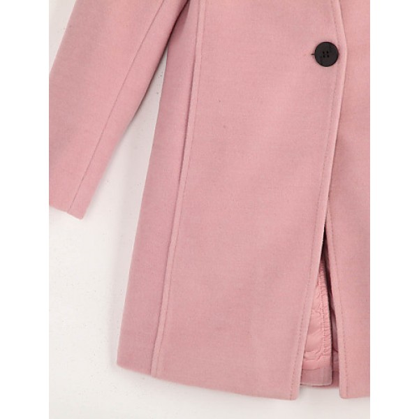 Women's Casual/Daily Simple Coat,Solid Notch Lapel Long Sleeve Spring Pink / Red / Green / Purple Wool Medium
