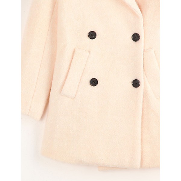 Women's Casual/Daily Simple Coat,Solid Notch Lapel Long Sleeve Fall Beige Wool Medium