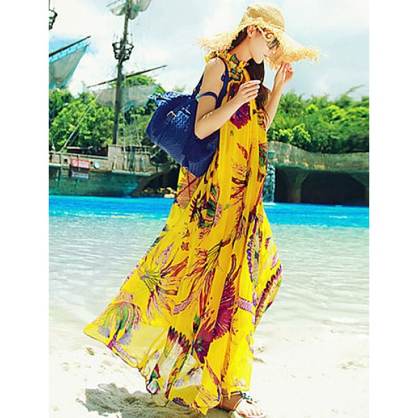 Beach Swing Dress,Print Maxi Sleeveless ...