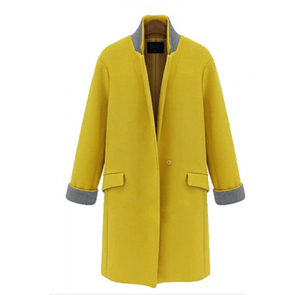 Women's Casual/Daily Simple Coat,Solid Stand Long Sleeve Winter Blue / Yellow Others Thick