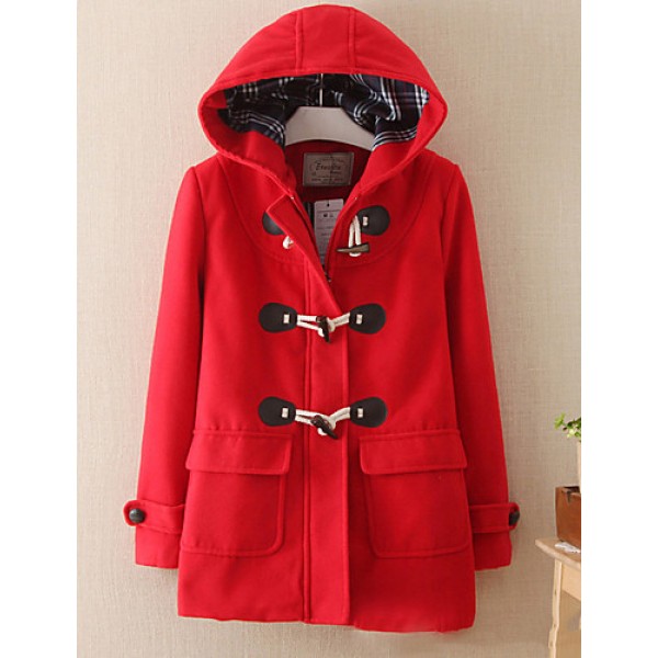 Women's Casual/Daily Simple Coat,Solid Shirt Collar Long Sleeve Winter Red / Beige / Gray Wool Medium