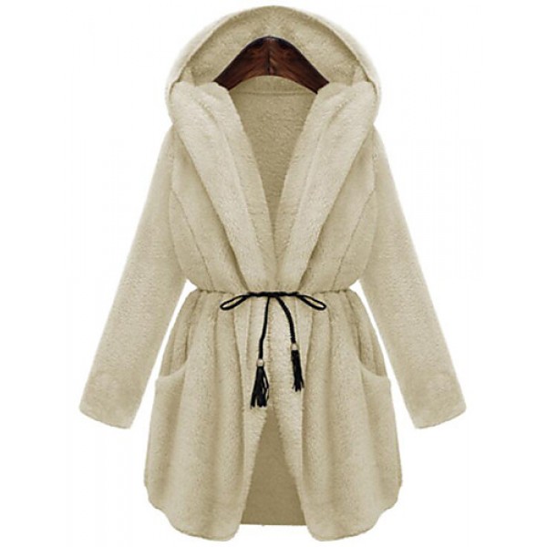 Women's Plus Size Simple Coat,Solid Hooded Long Sleeve Winter White / Brown / Green Nylon Thick