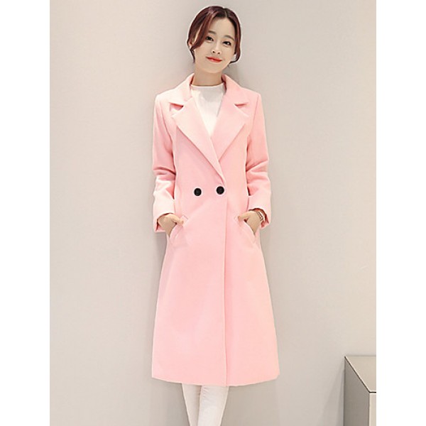 Fall Winter Going out Casual Women's Coat Solid Color Suit Collar Long Sleeve Long Section Maone Overcoat More Colors