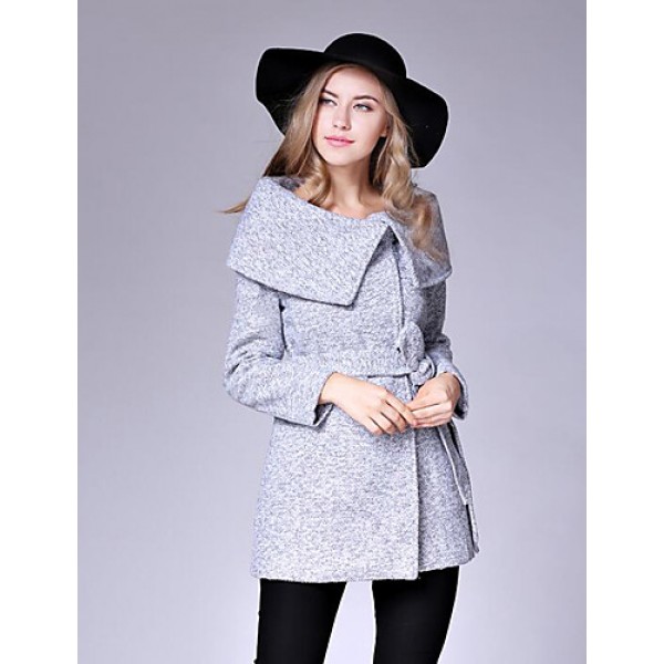 Women's Casual/Daily Street chic CoatSolid Shirt Collar Long Sleeve Fall / Winter Black / Gray Wool Medium