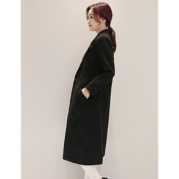 Fall Winter Going out Casual Women's Coat Solid Color Suit Collar Long Sleeve Long Section Maone Overcoat More Colors