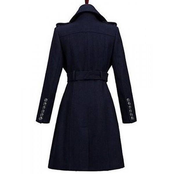 Women's Formal Simple Coat,Solid Shirt Collar Long Sleeve Winter Blue / Black Wool Thick