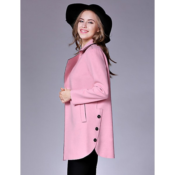 Women's Casual/Daily Street chic Pea CoatsSolid Notch Lapel Long Sleeve Winter Pink / Red / Yellow Wool / Cotton Medium