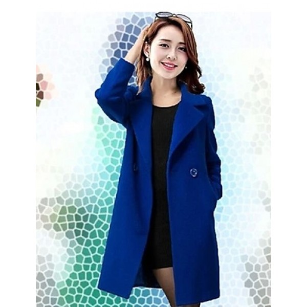 Women's Plus Size Coat,Solid Asymmetrical Long Sleeve Winter Blue / Black / Yellow Others Medium