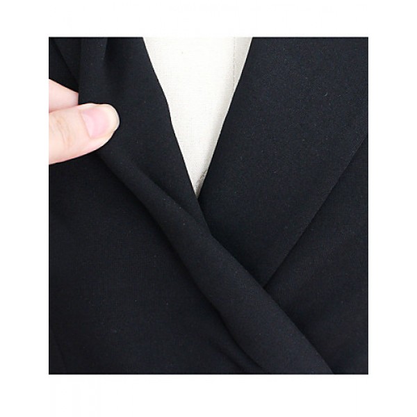 Women's Work Bodycon Dress,Solid V Neck Knee-length Long Sleeve Blue / Black Cotton / Polyester / Spandex Spring