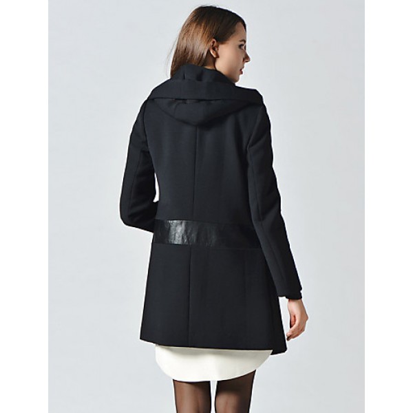 Women's Casual/Daily Simple CoatSolid Hooded Long Sleeve Fall Black Wool Thick