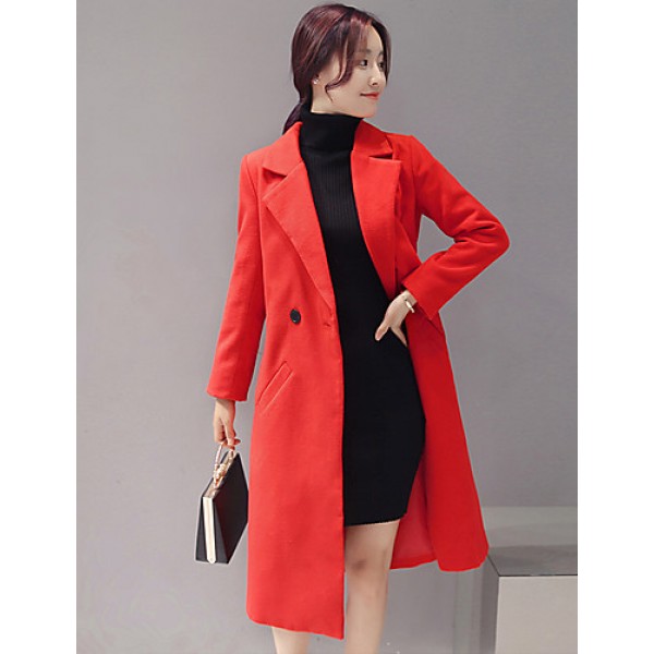 Fall Winter Going out Casual Women's Coat Solid Color Suit Collar Long Sleeve Long Section Maone Overcoat More Colors