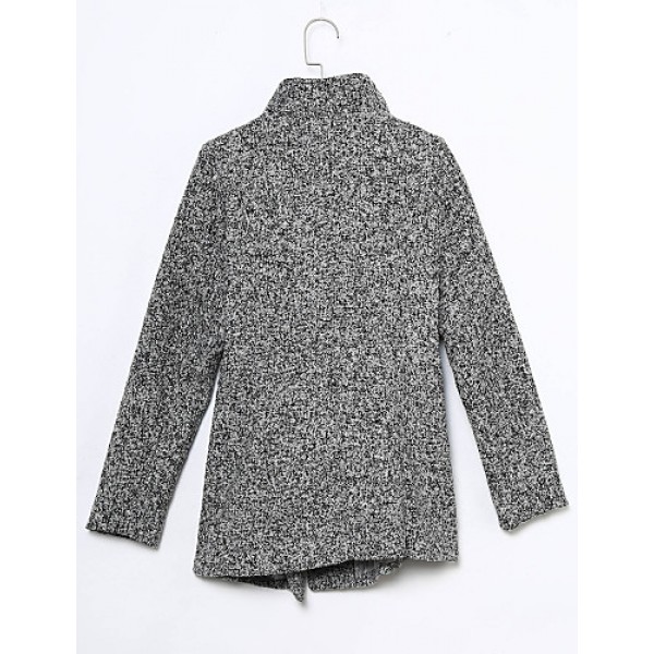 Women's Casual/Daily Simple Coat,Print Shirt Collar Long Sleeve Winter Red / Gray Wool Thick