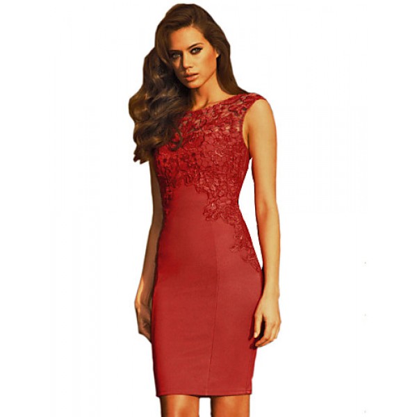 Women's SexyClub Solid Bodycon Embroider...