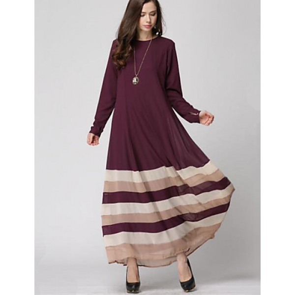 Women's Simple / Boho Rainbow Loose Large Size National Style Chiffion Dress,Round Neck Maxi