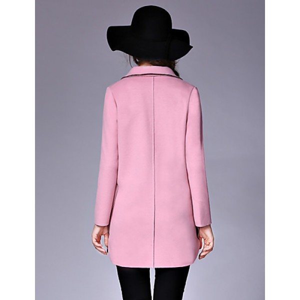 Women's Casual/Daily Street chic Pea CoatsSolid Notch Lapel Long Sleeve Winter Pink / Red / Yellow Wool / Cotton Medium