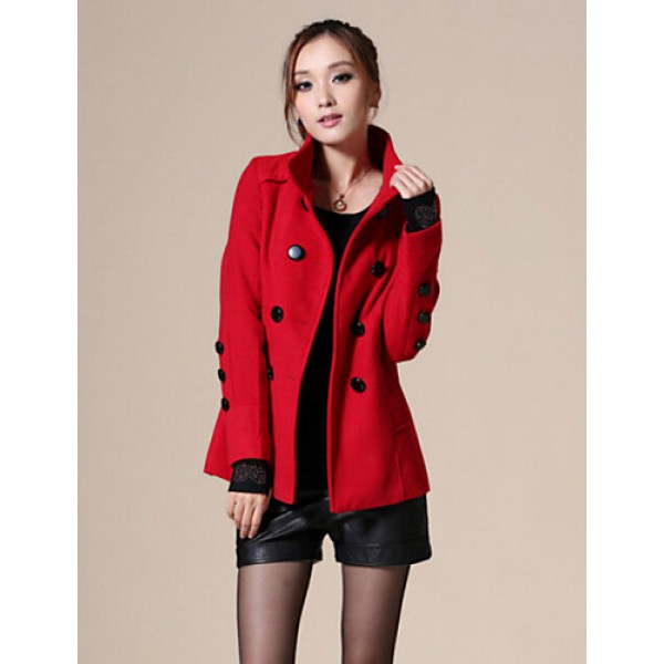 Women's Vintage/Work Thick Long Sleeve Regular Coat (Cotton/Wool Blends)