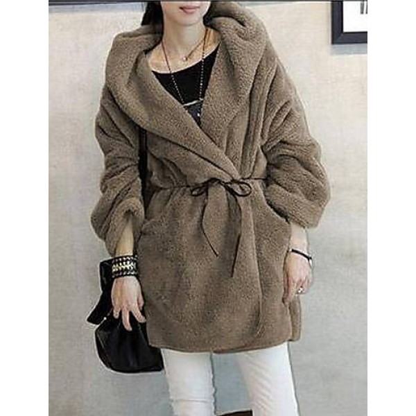 Winter Women's Solid Color Multi-color Coats & Jackets , Sexy / Casual / Work Crew Neck Long Sleeve