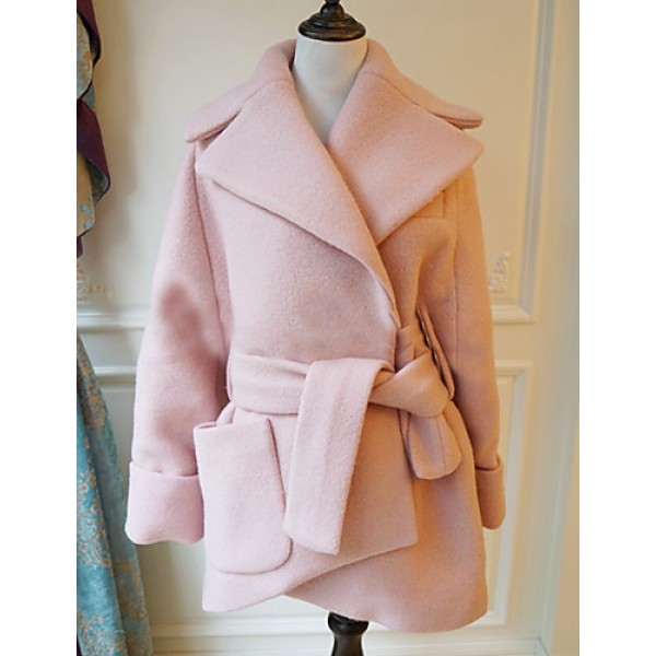 Women's Casual/Daily Simple Coat,Solid Shirt Collar Long Sleeve Winter Pink / Gray Wool Thick