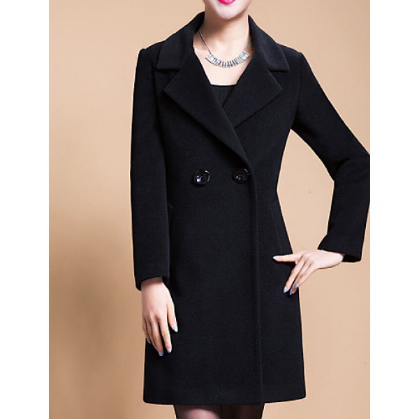 Women's Plus Size Coat,Solid Shirt Collar Long Sleeve Winter Blue / Black / Yellow Wool / Others Thick