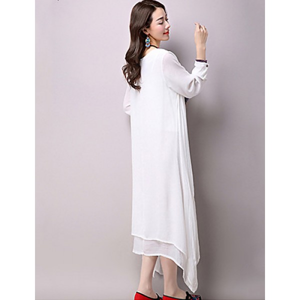 Women's Casual / Day Solid Loose / Swing Dress ,False Two Literature and ArtV Neck Maxi Cotton / Linen