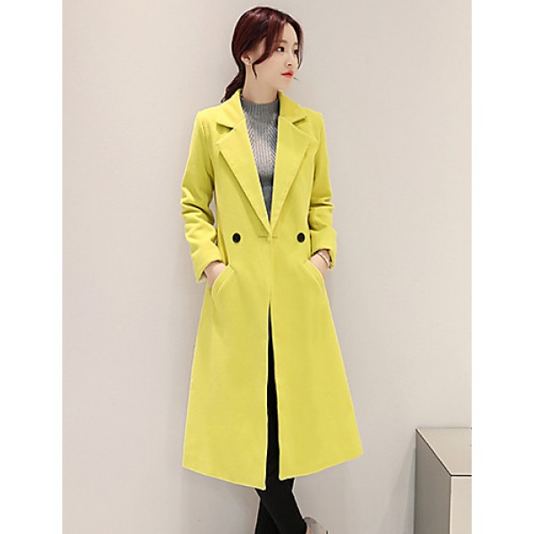 Fall Winter Going out Casual Women's Coat Solid Color Suit Collar Long Sleeve Long Section Maone Overcoat More Colors